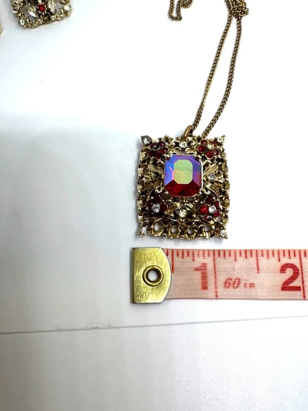 Vintage Coro AB Rhinestone Pendant Necklace Clip Earrings Set Hollywood Regency